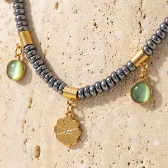 18K Gold Plated Stainless Steel Two-Tone Boho Floral Enamel Charm Necklace Gift - Picture 6 of 17